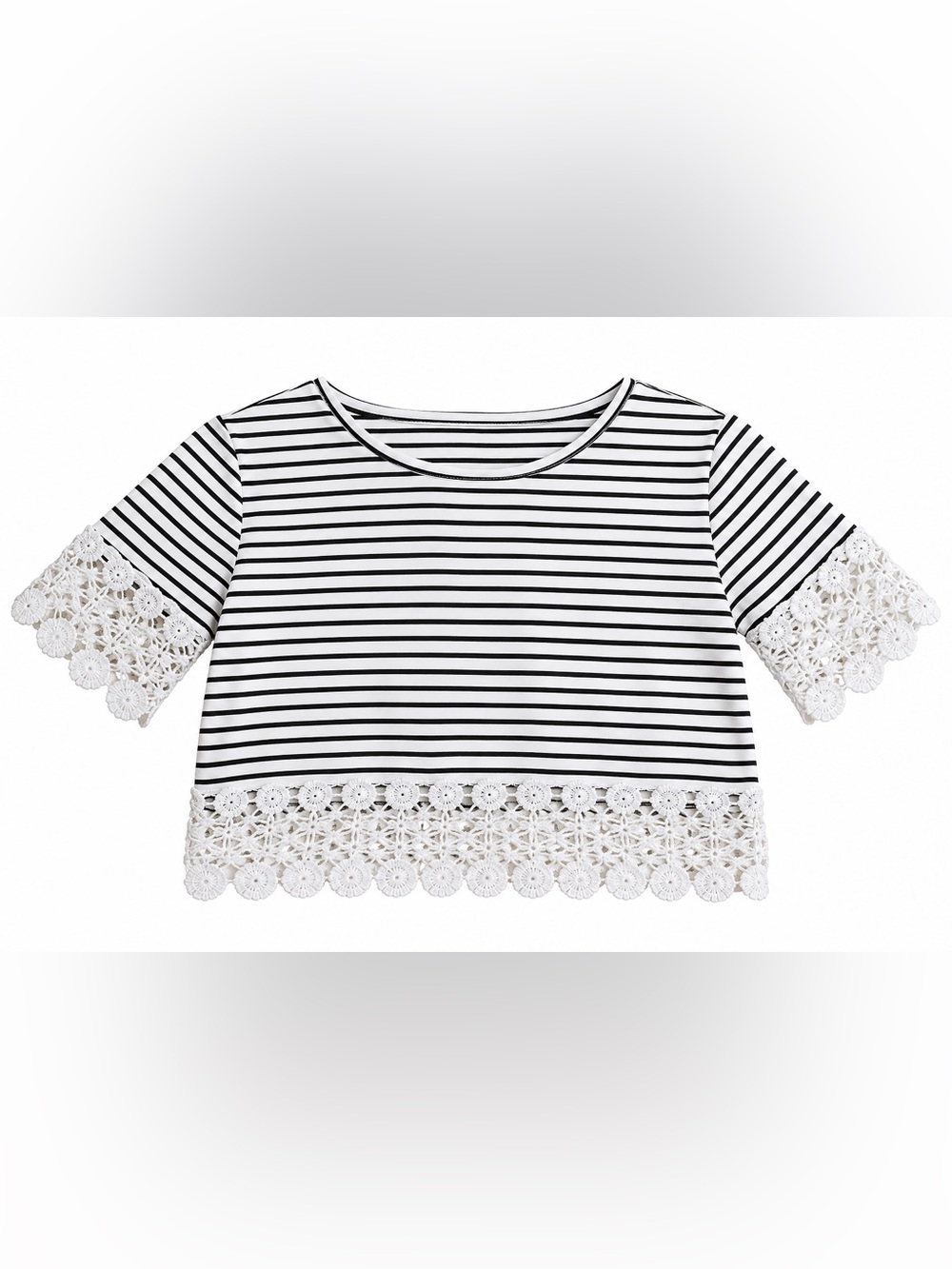 FuShi liyan striped lace crop  top